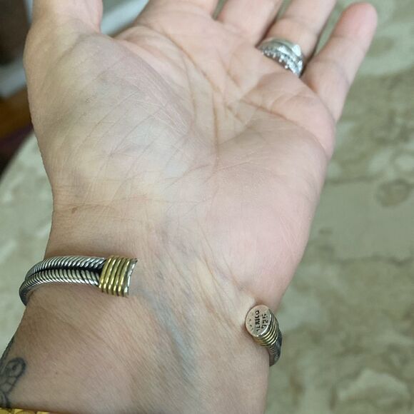 925 Sterling Silver, Brass & Black Enamel Unisex Cuff Bracelet 29g - Picture 4 of 10